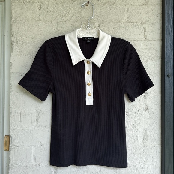 J. Crew Black/Ivory Vintage Rib Polo T-Shirt Size Medium - Picture 4 of 11